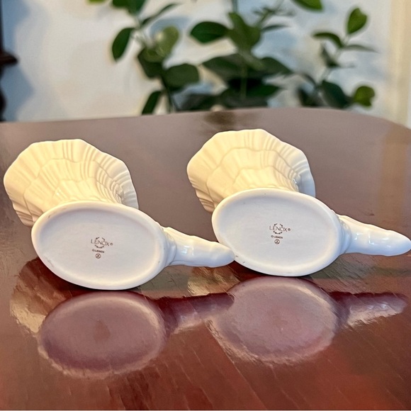 Lenox Cornucopia Mini Vases Set Of 2 Horn Of Plenty Porcelain Gold Rim 1990s 3” - Picture 8 of 9